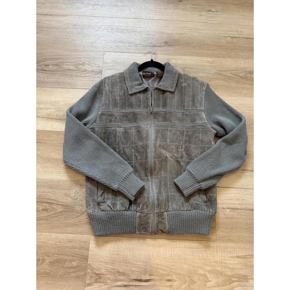 Wolsey International Vintage Suede and‎ Wool Sweater Zip Up Men's L